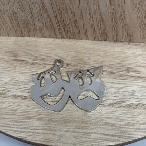 Silver Comedy and Tragedy Theater Mask Pendant Necklace Charm